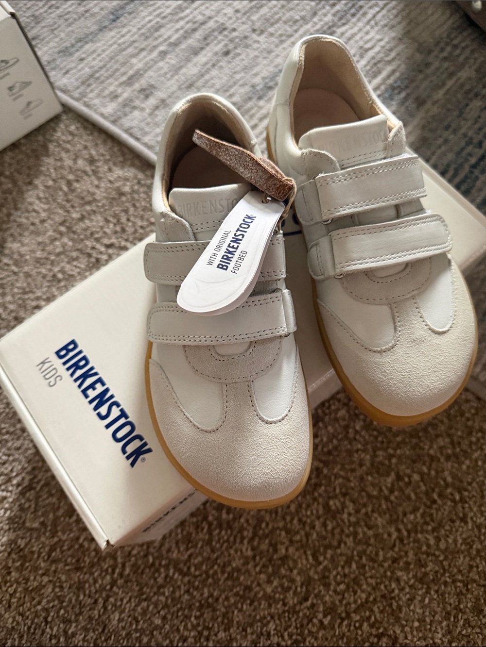 Birkenstock Kids Cream White Velcro Sneakers with Gum Sole